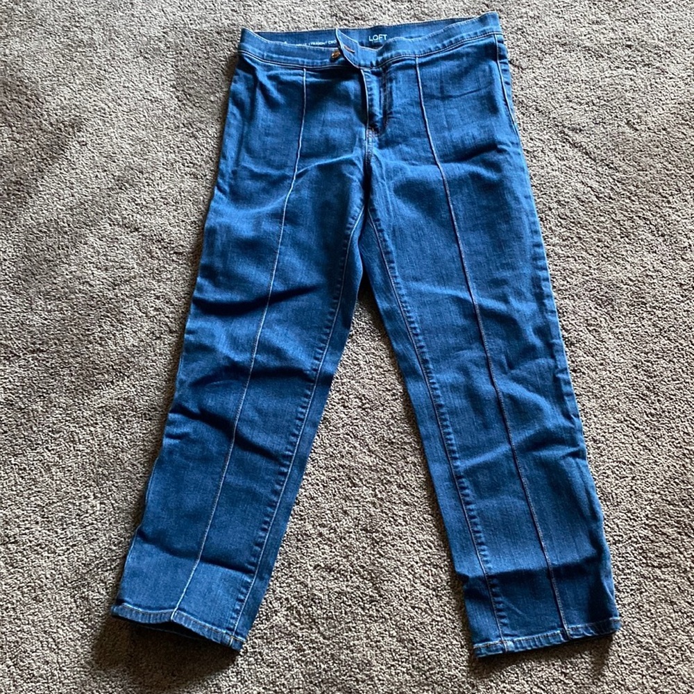 LOFT Original Straight Crop Jeans Size 4 Medium Wash Front Seam Denim